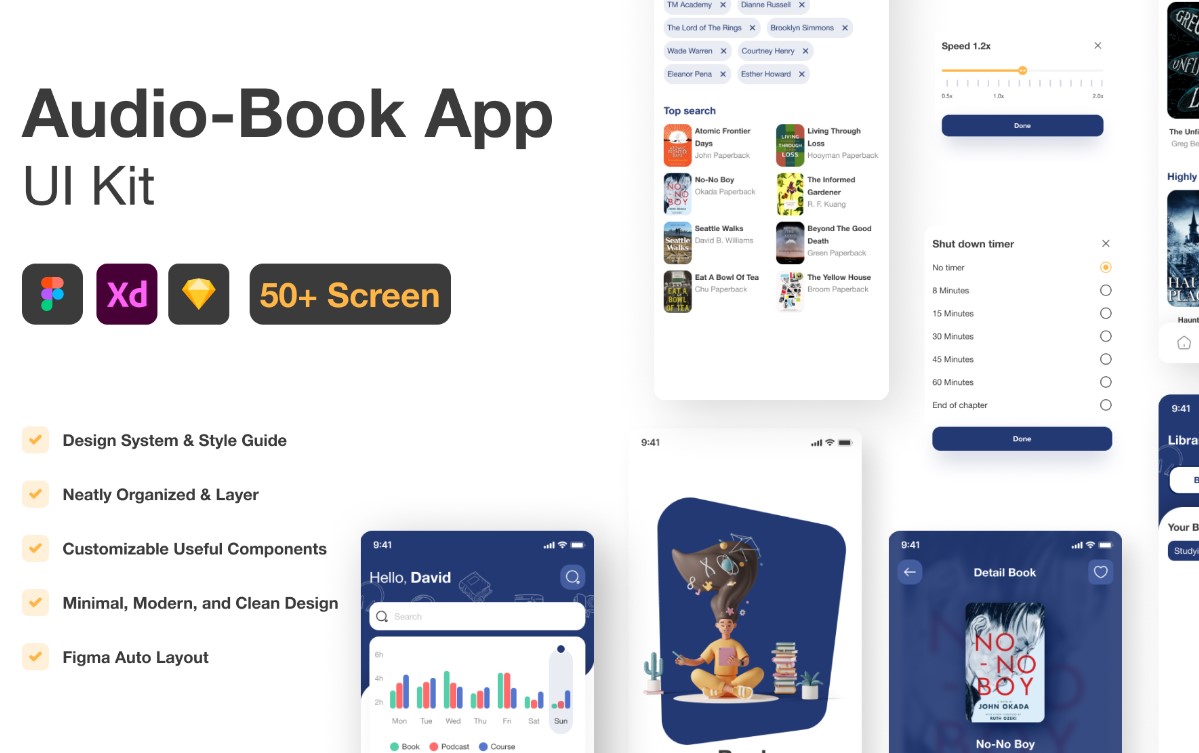 Audio Book & eBook Mobile App UI Kit